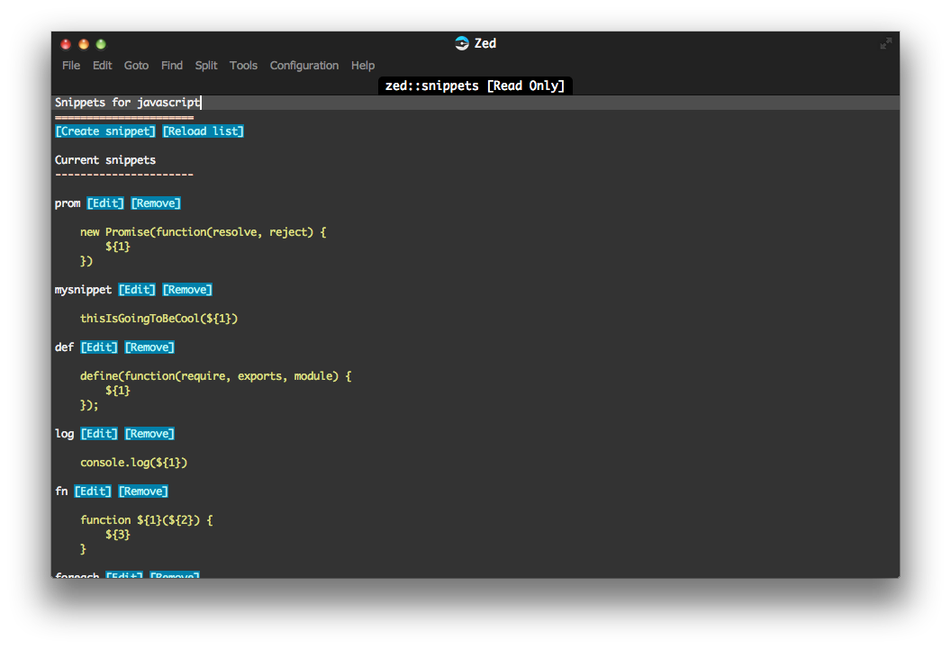 Zed snippets